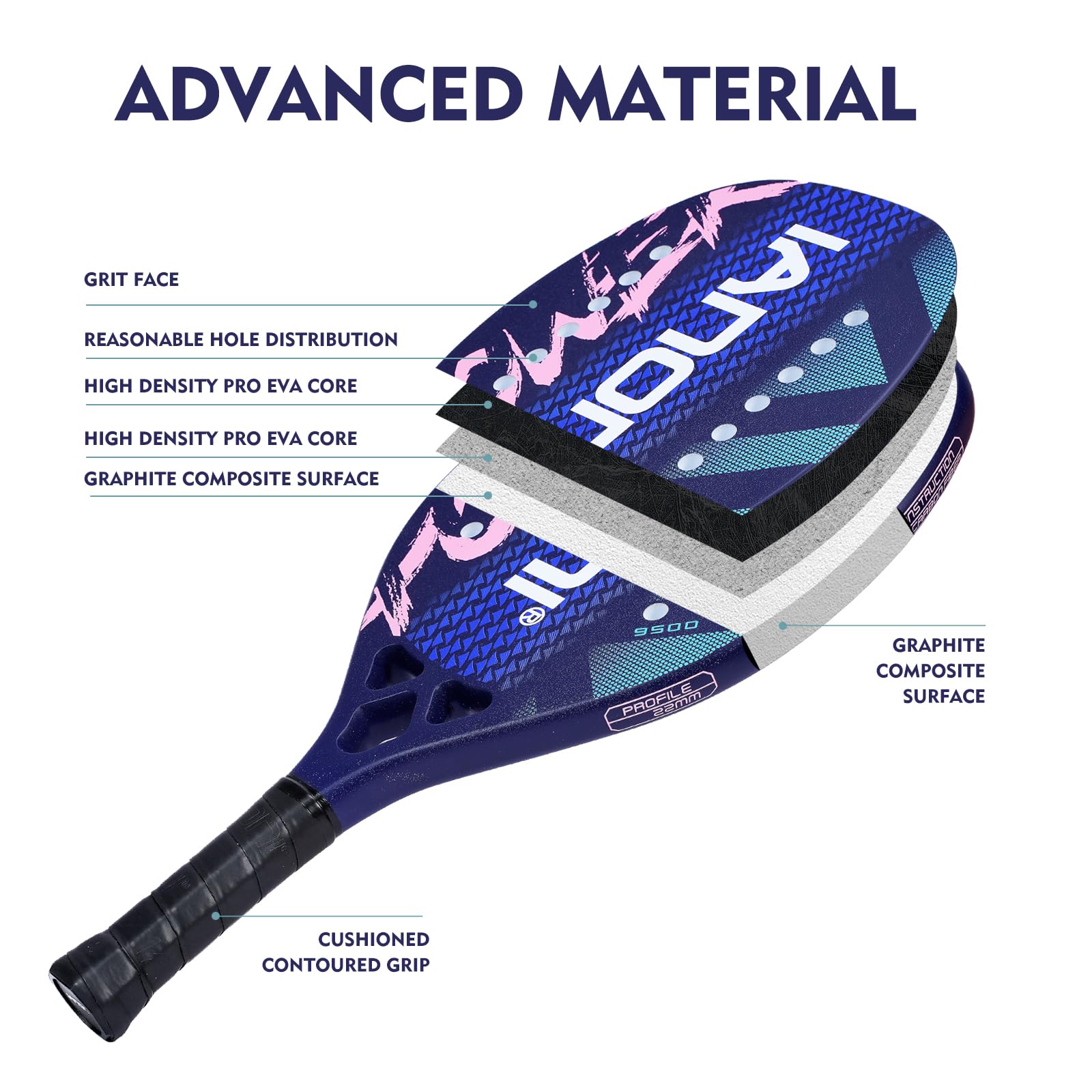 Premium Carbon Fiber Beach Tennis Paddle with EVA Memory Foam Core - Lightweight & Durable Racket for Outdoor Beach Tennis, Backyard Games & Summer Sports Activities
