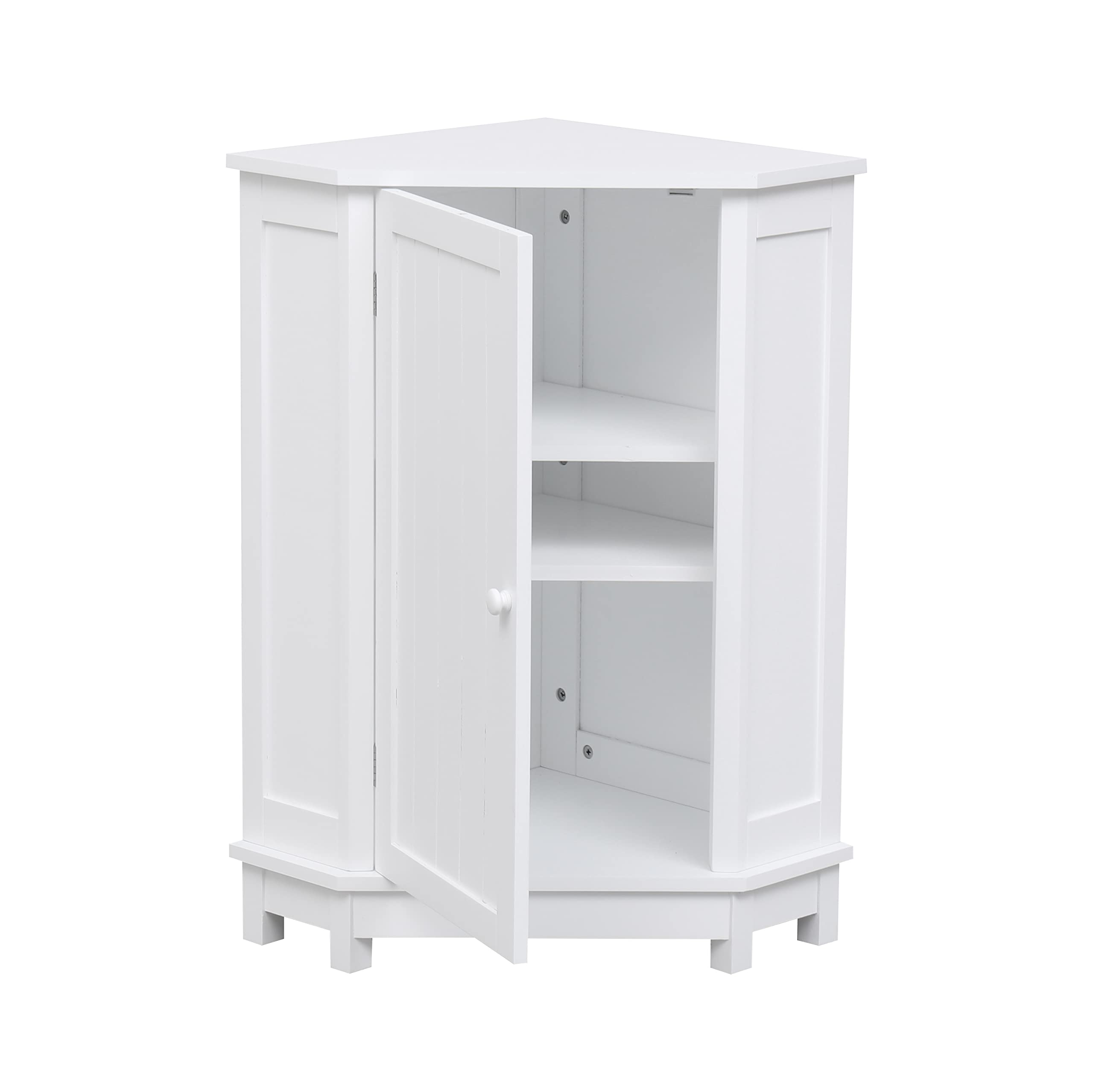 Merax White Bathroom Storage Cabinet - 1 Door Adjustable Shelf Triangle Corner Cabinet for Bathroom, Toilet, Laundry Room Organization