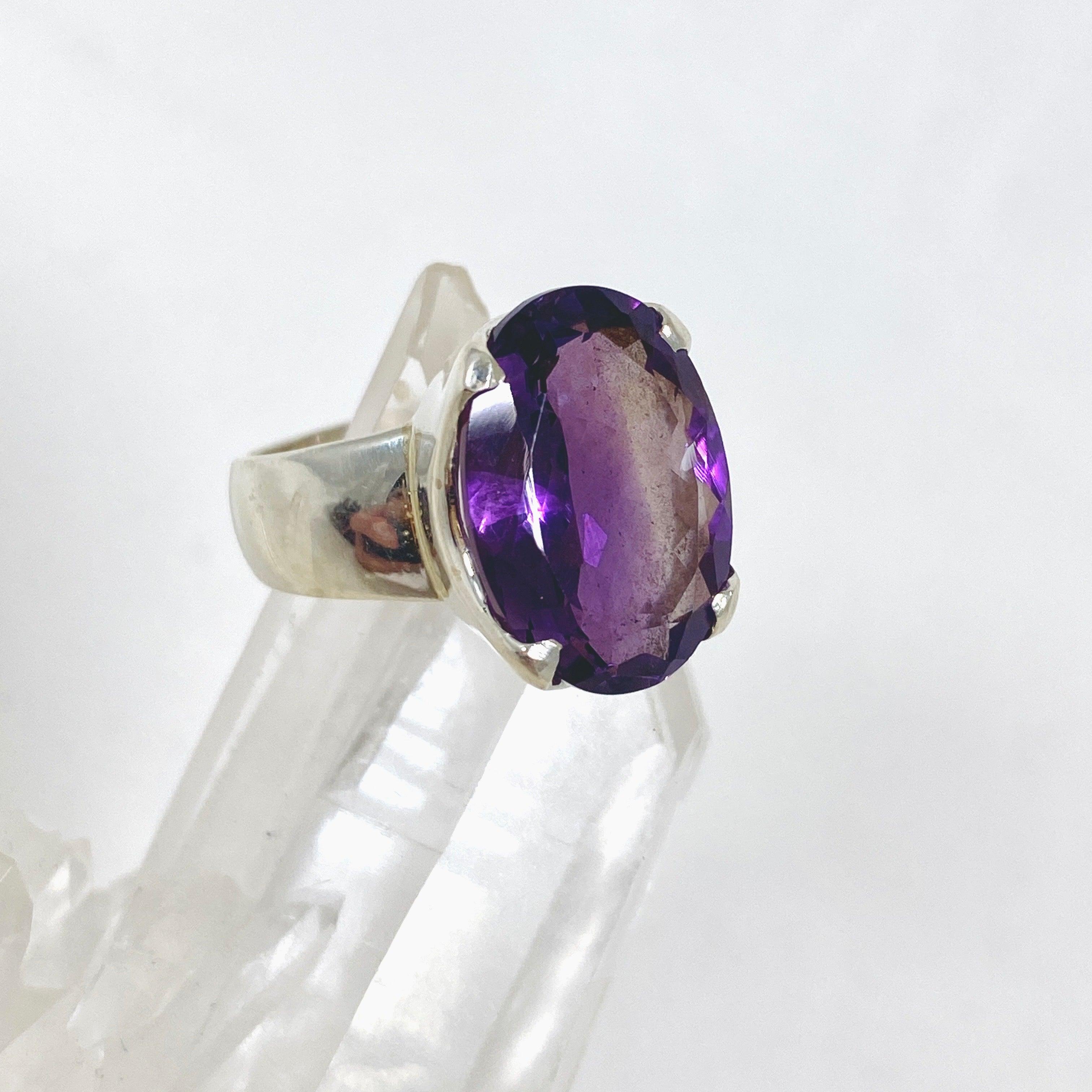 Amethyst Faceted Oval Ring - Size 7, Sterling Silver Jewelry KRGJ2965 | Elegant Gift for Women, Birthday, Anniversary, Wedding, Party & Everyday Wear