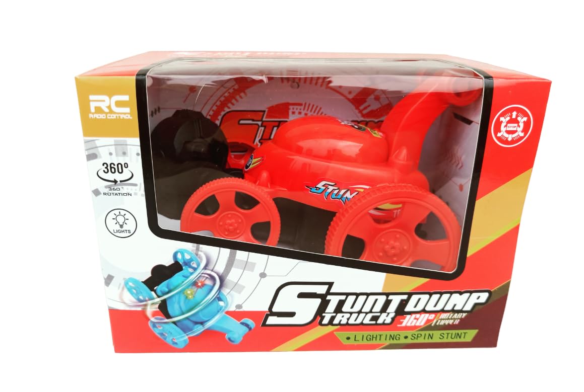 PoPo Toys RC Stunt Car Luna - 360° Flip & Spin Remote Control Car with LED Lights & Music | Red Stunt Vehicle for Kids Indoor/Outdoor Play | Birthday Gifts for Boys & Girls Ages 6-12