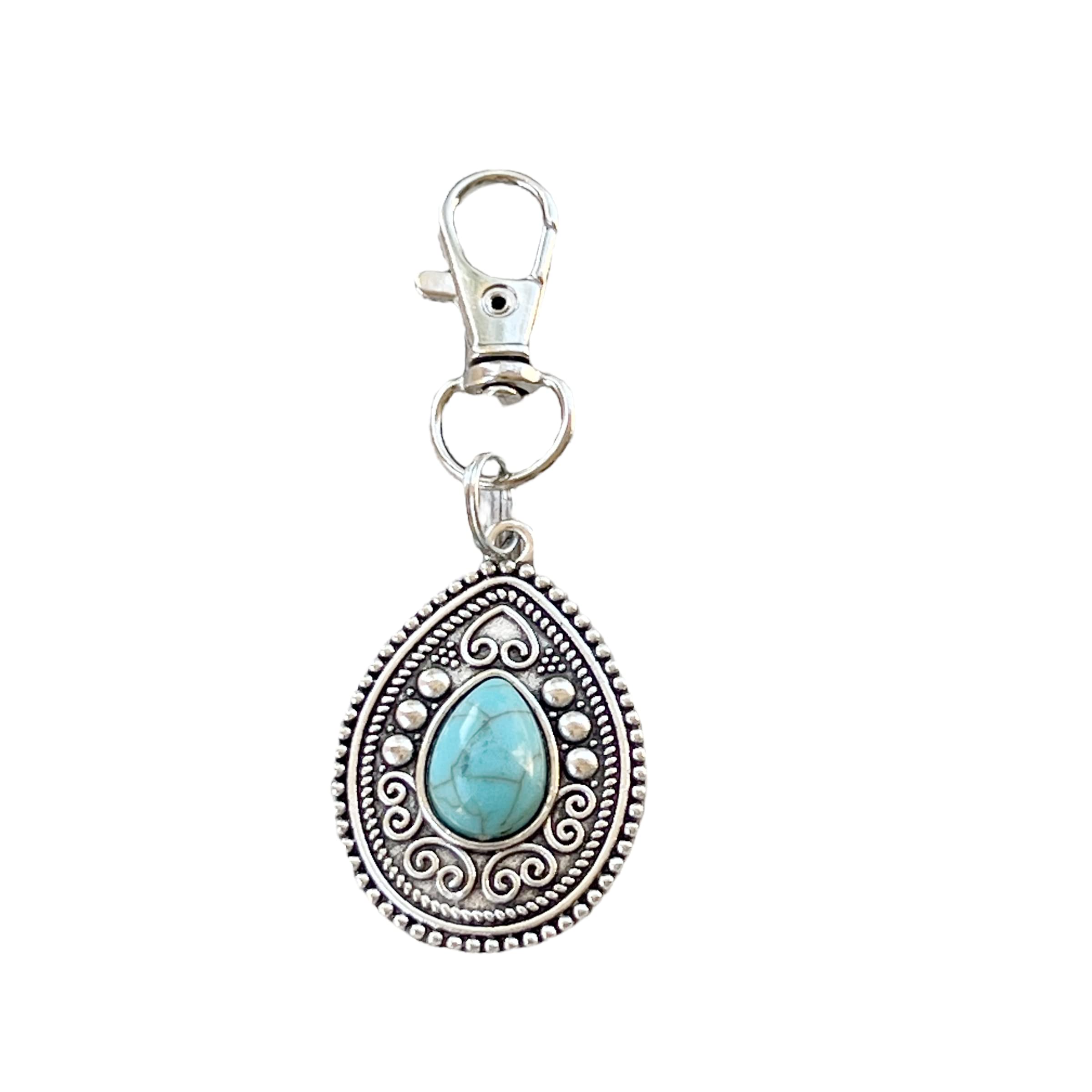 Silver Boho Western Medallion Turquoise Zipper Pull - Handmade Custom Zipper Charms for Backpacks, Purses & Camera Bags | Unique Handbag Jewelry & Cool Keychain Accessories | Perfect for Boho Style Lovers & Western Fashion Enthusiasts