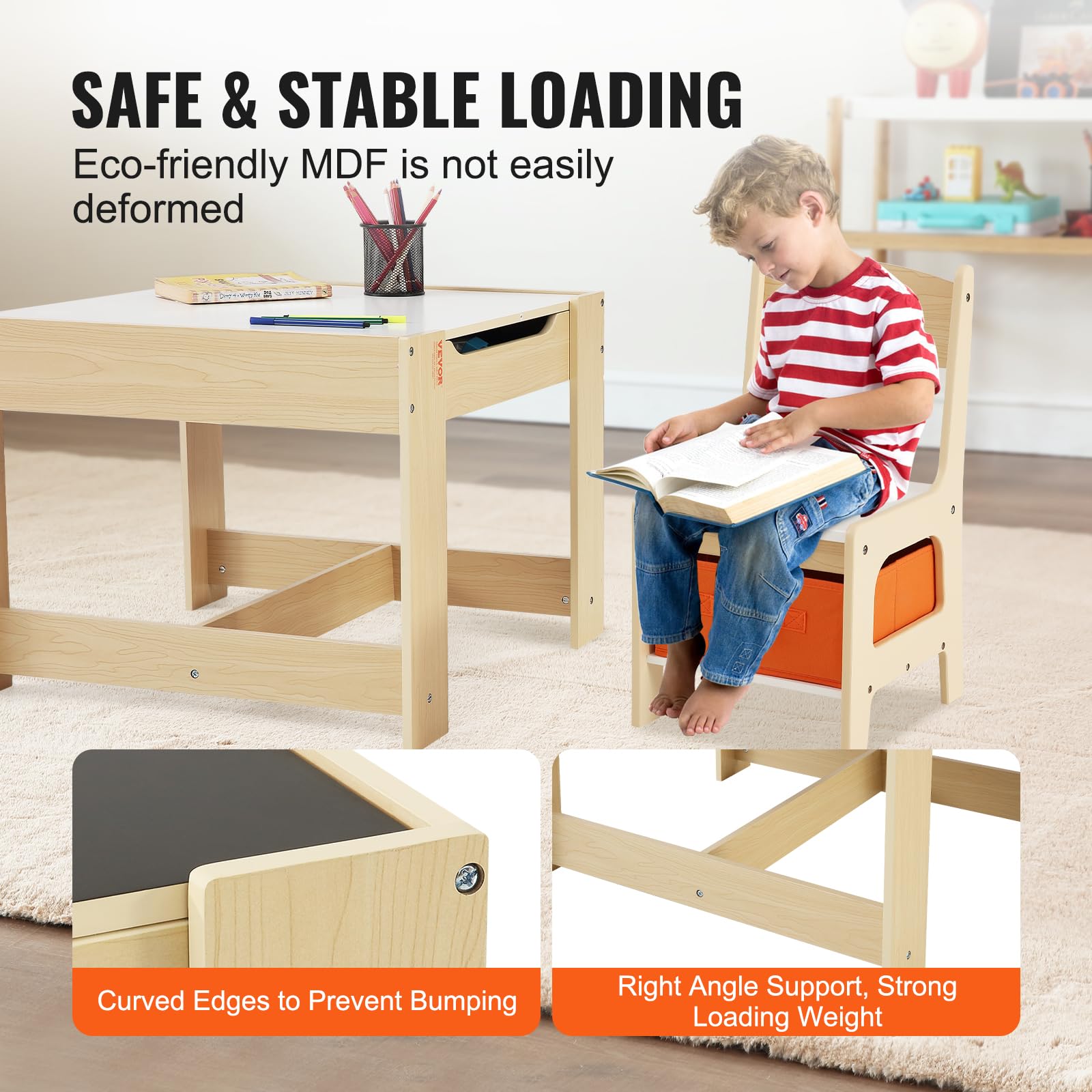 VEVOR Kids Table and Chairs Set - Adjustable Toddler Activity Play Table with Storage, Multifunctional Children's Furniture for Drawing, Learning & Playtime - Perfect for Home, Preschool & Daycare Use