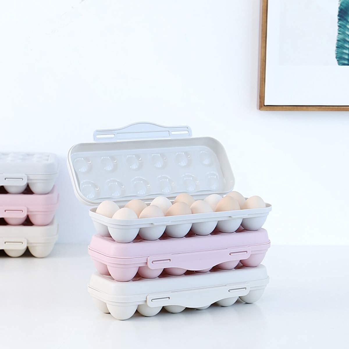 SHIDHMI 12-Compartment Refrigerator Egg Holder - Plastic Egg Storage Container with Lid for Kitchen, Fridge - Light Cream Pink | Perfect for Organizing Eggs, Deviled Eggs & Snacks in Refrigerator