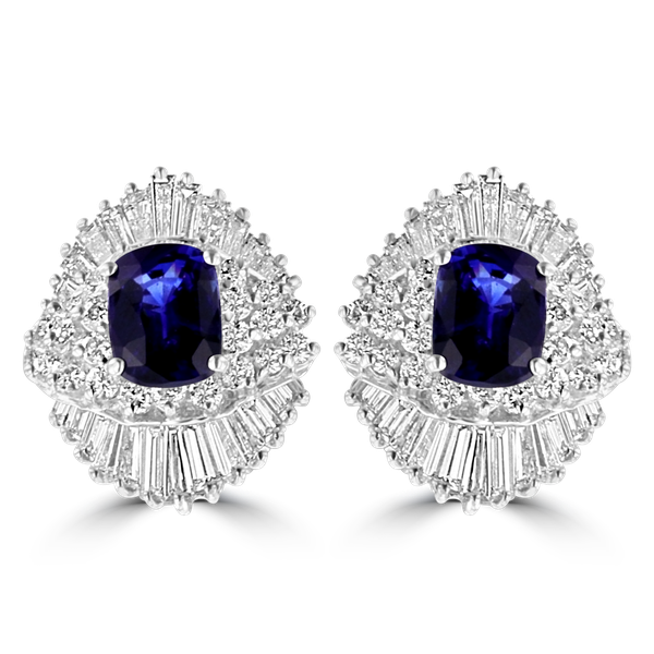 18KT White Gold 4.20CT Sapphire & 4.23CTW Diamond Cluster Earrings for Women - Luxury Bridal Jewelry & Anniversary Gift