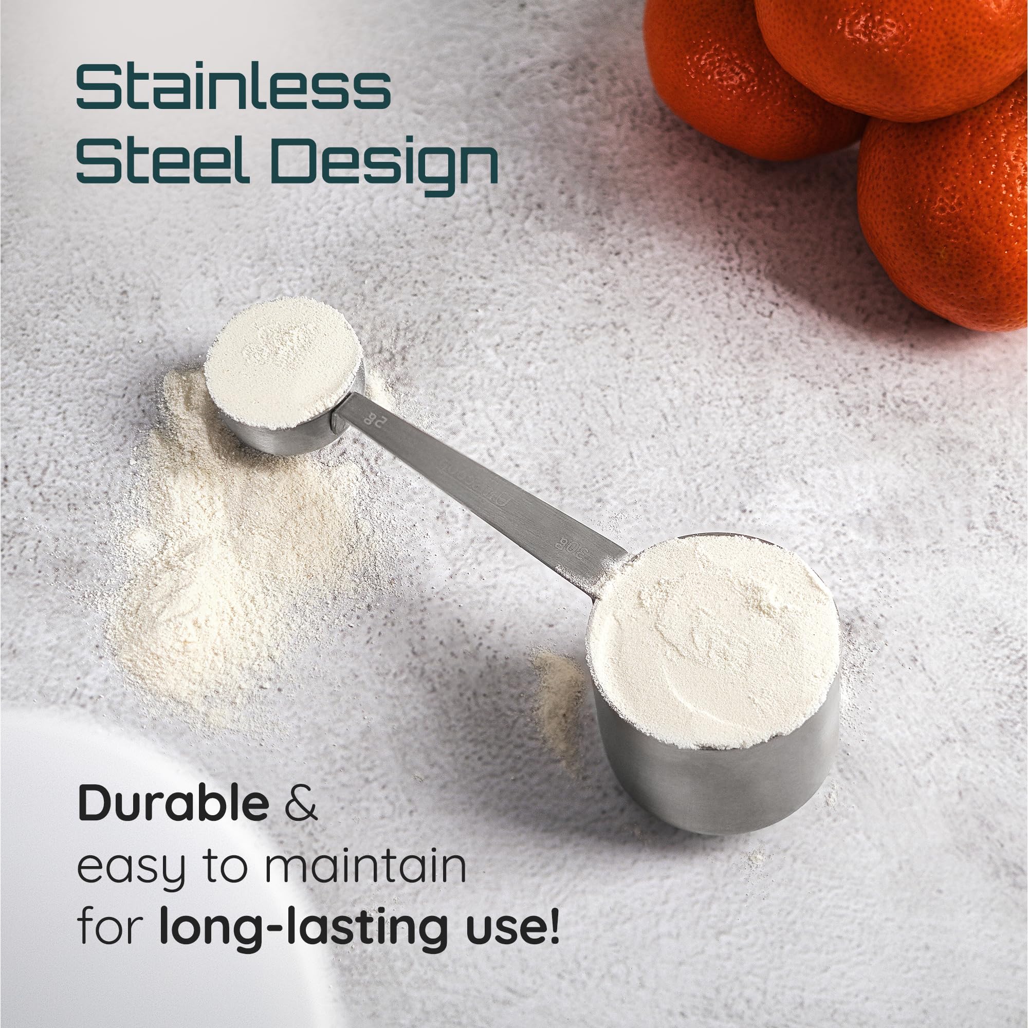 Dual-Sided Stainless Steel Protein Scoop 30g & 5g - Precision Measuring Spoon for Creatine, Pre-Workout, Protein Powder - Perfect for Coffee, Spices, Baking & Cooking - Ideal for Kitchen, Gym & Supplement Use