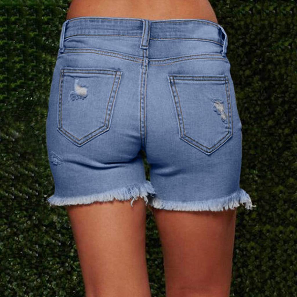 hlysgo Women's Mid Rise Ripped Stretchy Denim Shorts with Frayed Raw Hem - 2024 Summer Casual Jean Shorts for Outdoor Adventures and Weekend Getaways