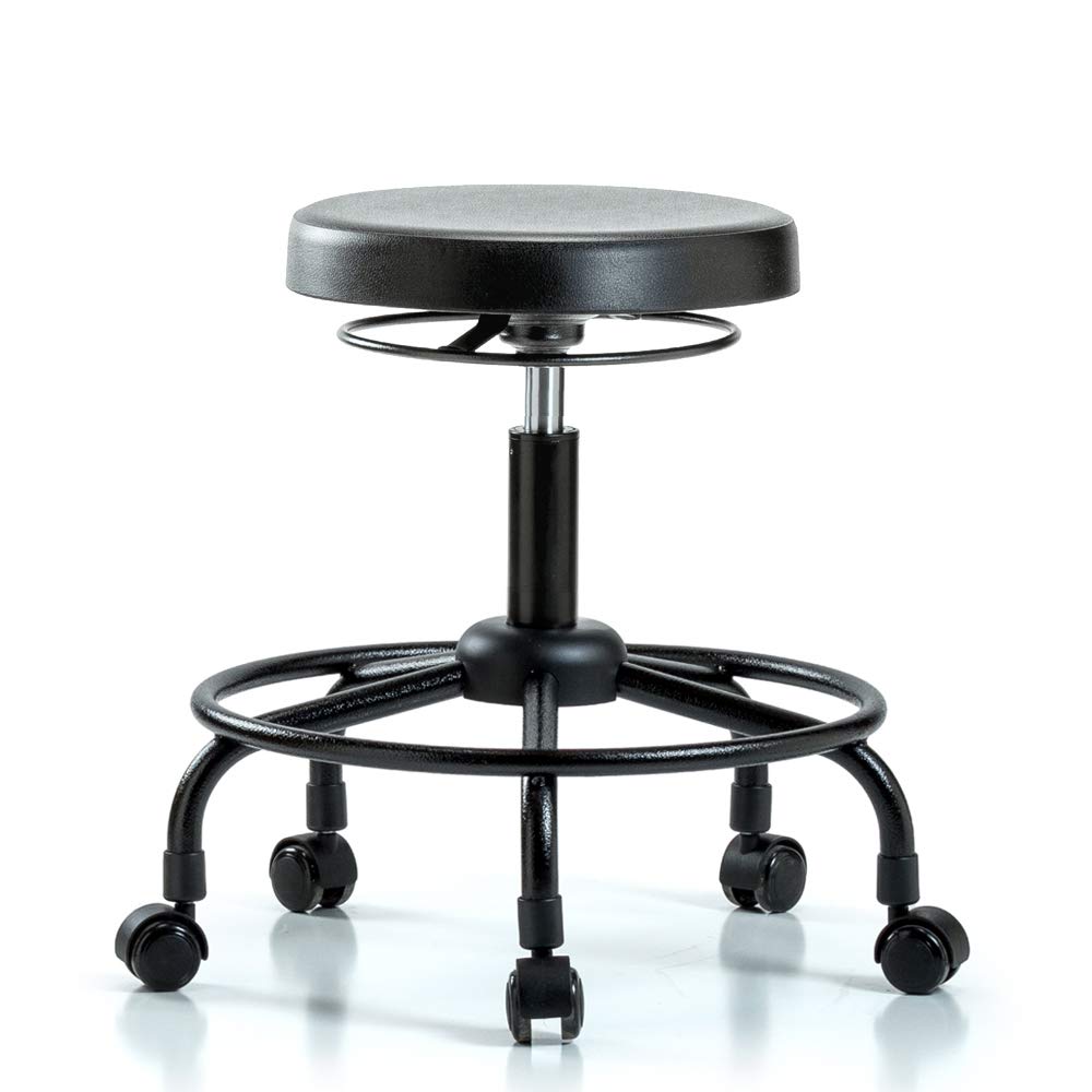 Heavy Duty Polyurethane Work Stool with Wheels - Adjustable Desk Height for Carpet & Linoleum Floors | Perfect for Office, Workshop, Garage & Industrial Use