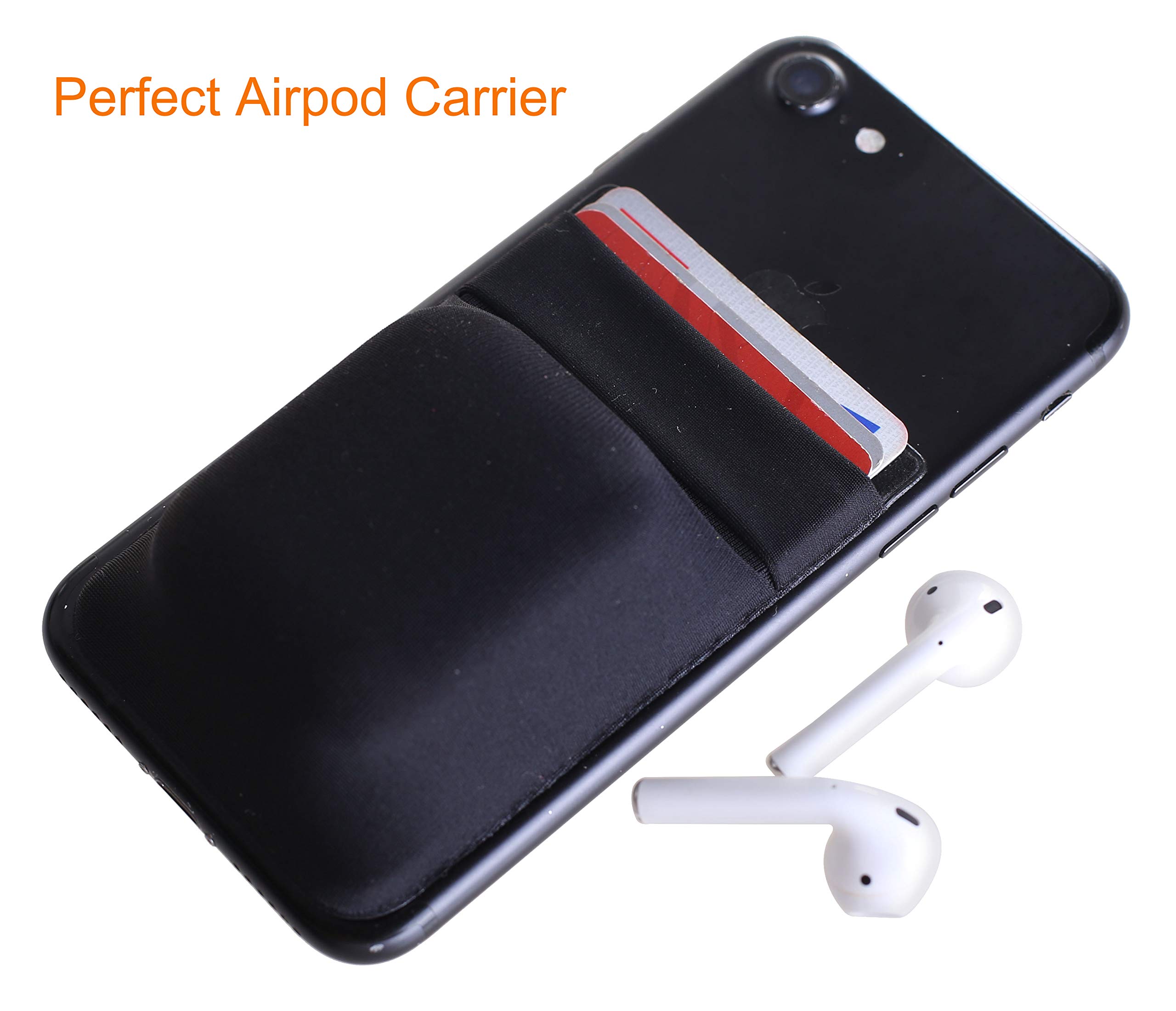2-Pack Phone Wallet Sticker - Double Pocket Credit Card Holder for iPhone & Android - Secure ID & Card Holder for Back of Phone (Black) - Perfect for Travel, Shopping & Everyday Use