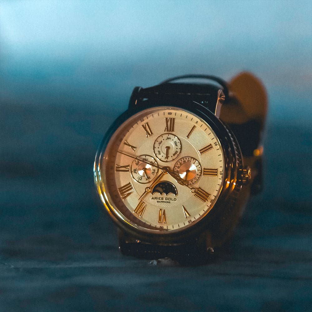 ARIES GOLD URBAN Kensington Rose Gold Stainless Steel Men's Watch with Brown Leather Strap - Luxury Dress Watch for Business, Formal Events & Everyday Wear