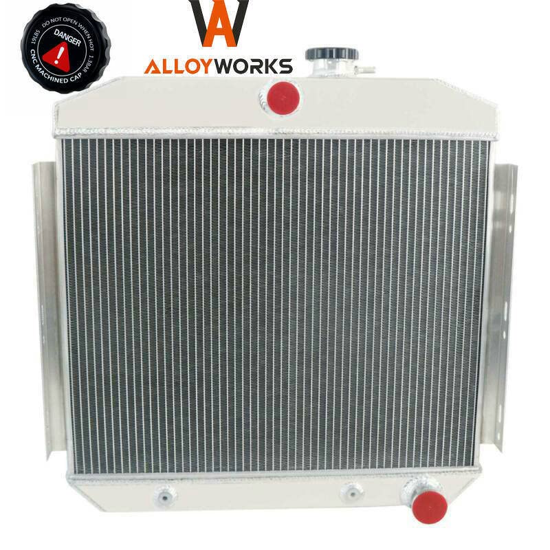 ALLOYWORKS 3-Row Core Aluminum Radiator with Shroud Fan & Relay Kit - Compatible with 1955-1957 Chevy Bel-Air, Del Ray L6/V8 Engines - High-Performance Cooling for Classic Car Restoration & Hot Rod Upgrades