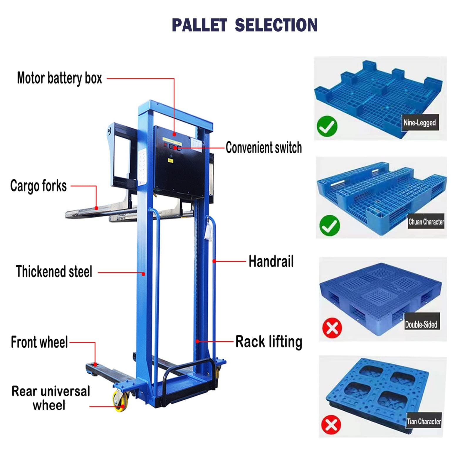 Semi Electric Forklift Pallet Stacker - Hydraulic Hand Truck with Remote Control, 2200lbs Capacity, 51