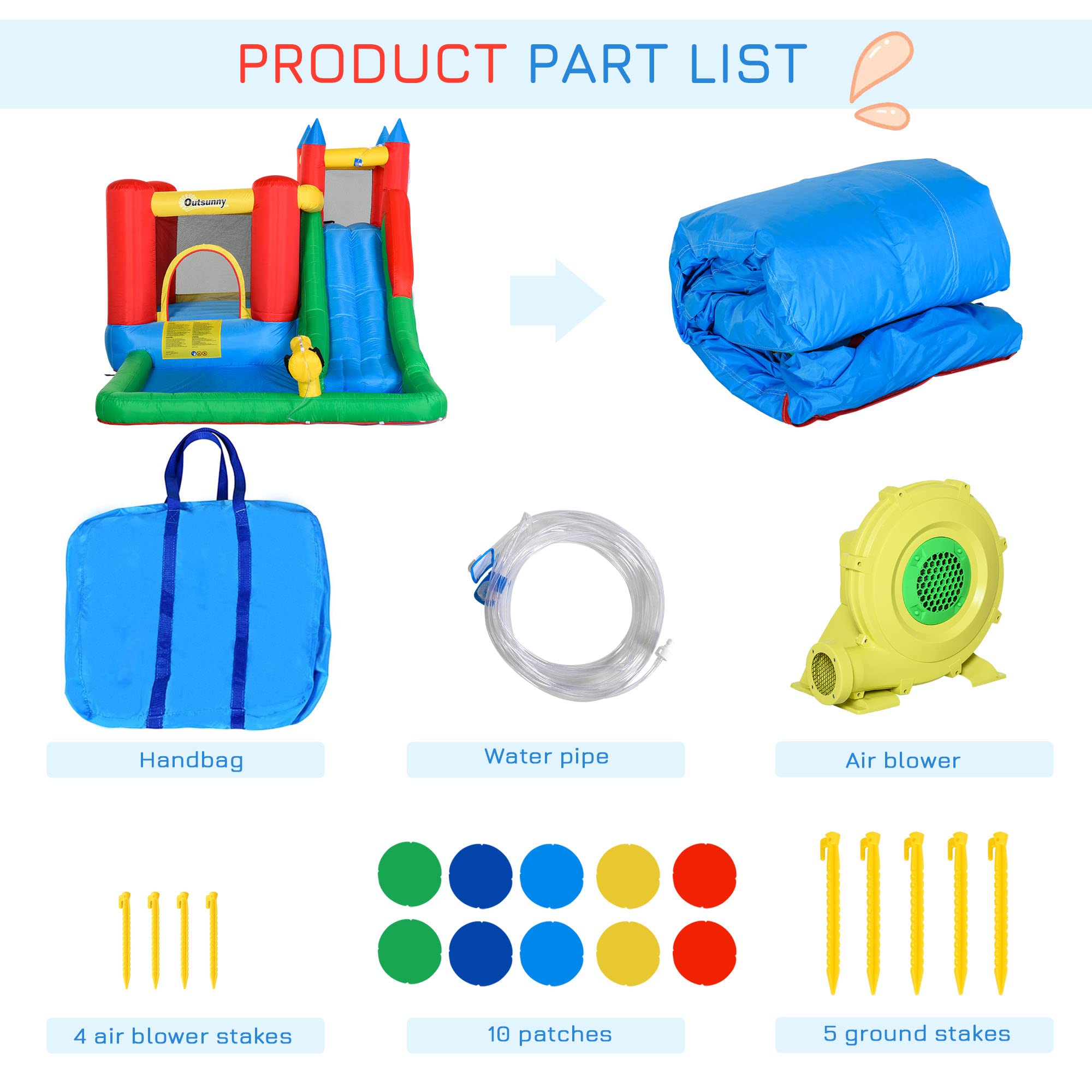 Outsunny 6-in-1 Inflatable Bounce House with Water Slide, Pool, Water Cannon & Climbing Wall - Kids Outdoor Water Play Toy for Backyard, Birthday Parties & Summer Fun - Includes Air Blower & Repair Kit