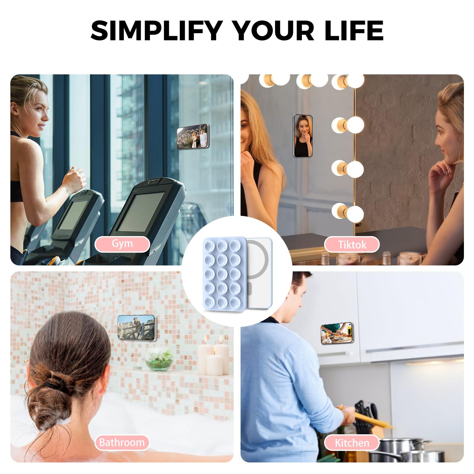 AHASTYLE Magnetic Silicone Suction Phone Case Stand for iPhone 16/15/14/13/12 Series - MagSafe Compatible Shower Phone Holder with Mirror for TikTok Videos, Selfies & Hands-Free Viewing in Car, Kitchen & Bathroom