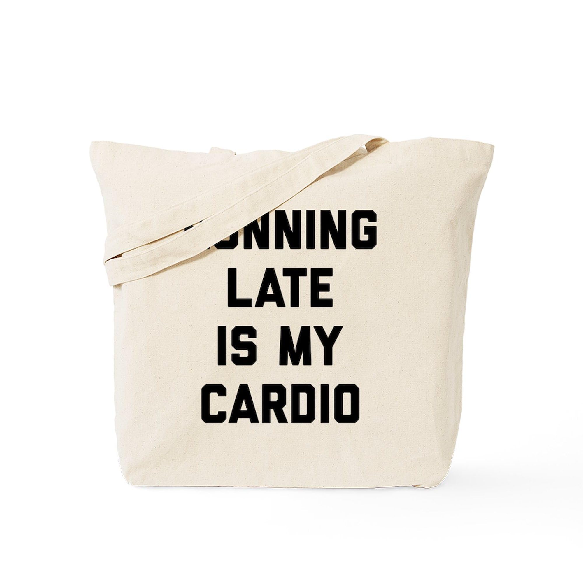 Running Late Is My Cardio Tote Bag - Natural Canvas Reusable Shopping Bag for Gym, Work & Groceries | Funny Gym Bag for Women & Men