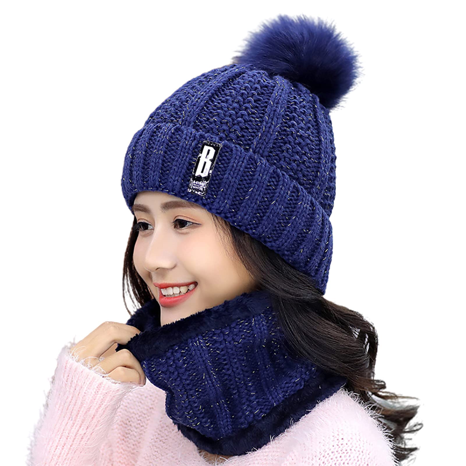 Warm Knitted Wool Beanie Scarf Hat - Stretchy Winter Cycling Cap for Outdoor Sports & Cold Weather Activities