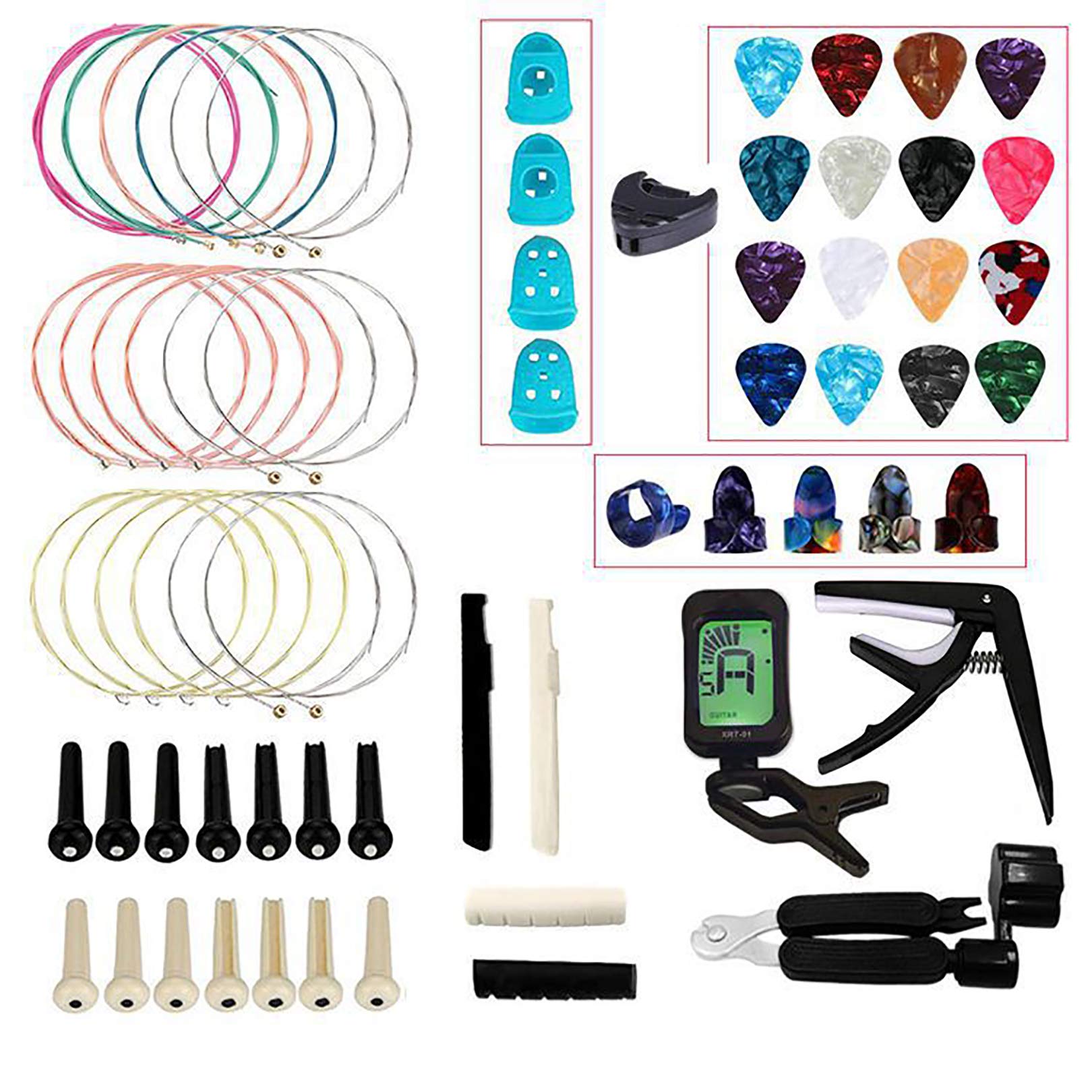 Vilihkc 65-Piece Guitar Accessories Kit with Strings, Picks, Capo, Thumb Picks, String Winder, Bridge Pins & Tools - Perfect for Guitar Maintenance, Practice & Live Performances