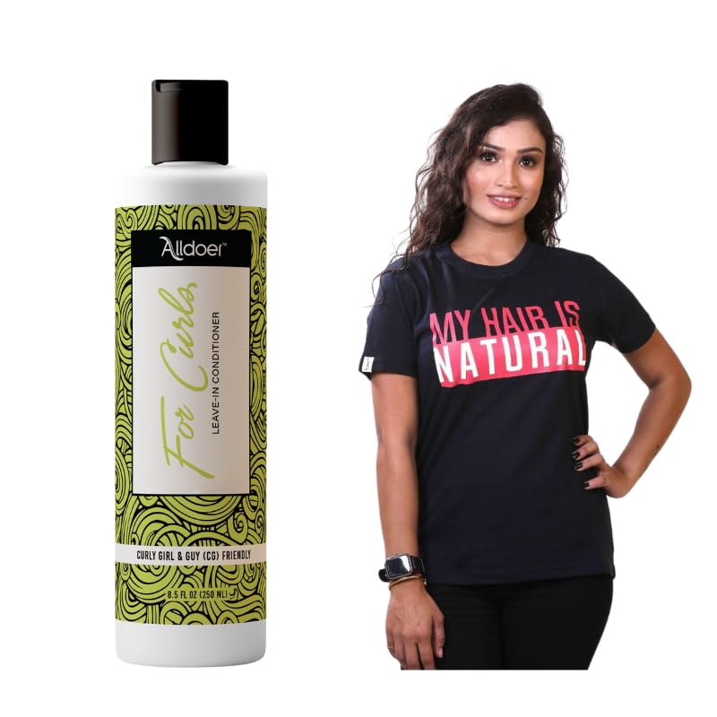 Alldoer 250ml Leave-In Conditioner for Curly Hair - Deep Moisturizing & Softening Treatment + Women's Half Sleeve Round Neck Printed Cotton T-Shirt (Combo Pack, Size L) - Perfect for Daily Hair Care & Casual Outfits