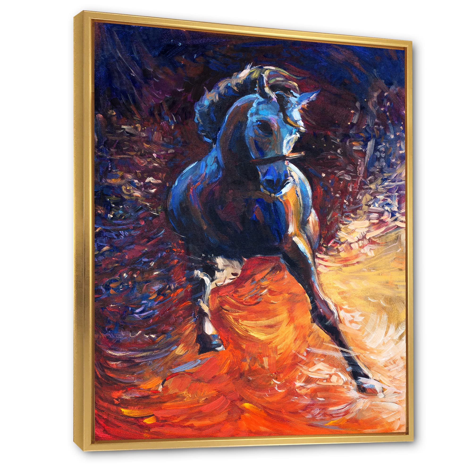 Galloping Blue Horse Farmhouse Framed Canvas Wall Art Print - Elegant Equestrian Home Decor for Living Room, Bedroom & Office