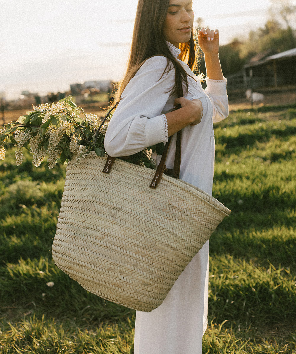 Eco-Friendly Double Handle Palm Leaf Shopping Tote Bag - Stylish & Durable for Groceries, Beach Trips, and Farmers Market