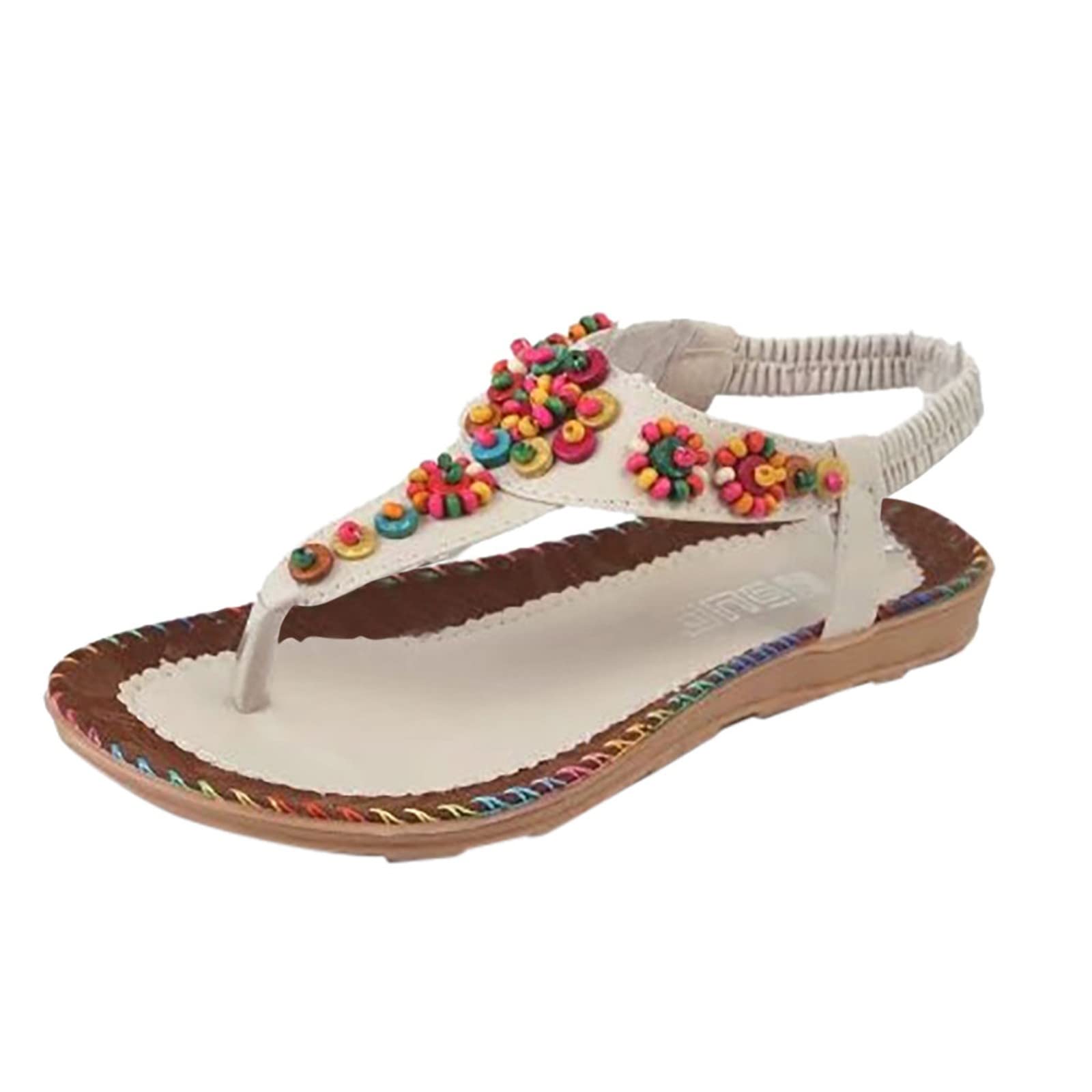 Women's Beaded Flat Elastic Sandals - Summer Fashion Flip Flops with Platform Heels for Beach, Pool & Casual Wear