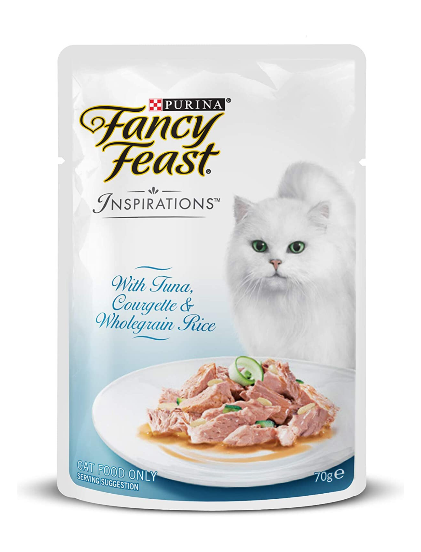 Fancy Feast Inspirations Tuna, Zucchini & Whole Grain Rice Wet Cat Food Pouch - 70g Grain-Free Recipe for Adult Cats | Perfect for Mealtime, Travel & On-the-Go Feeding