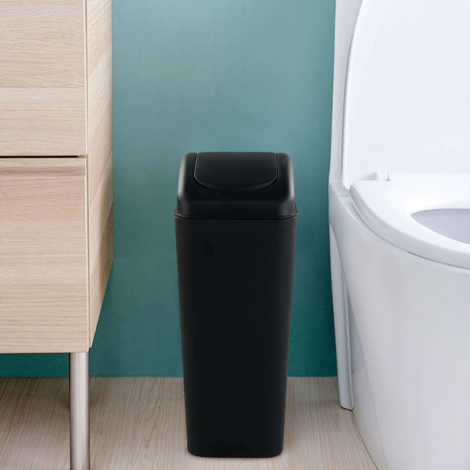 3.5 Gallon Plastic Trash Can with Swing Top Lid - Black Waste Bin for Bathroom, Office, or Kitchen - Durable & Odor-Resistant (1 Pack) - Perfect for Small Spaces & Home Organization