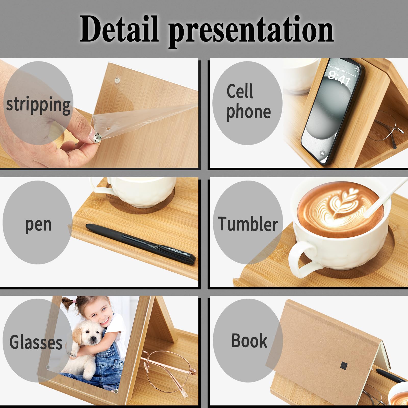Bamboo Book Holder Stand with Acrylic Picture Frame - Adjustable Book Rest with Cup Holder for Reading - Perfect Tablet & Kindle Stand - Ideal Gift for Book Lovers - Great for Home, Office & Library Use