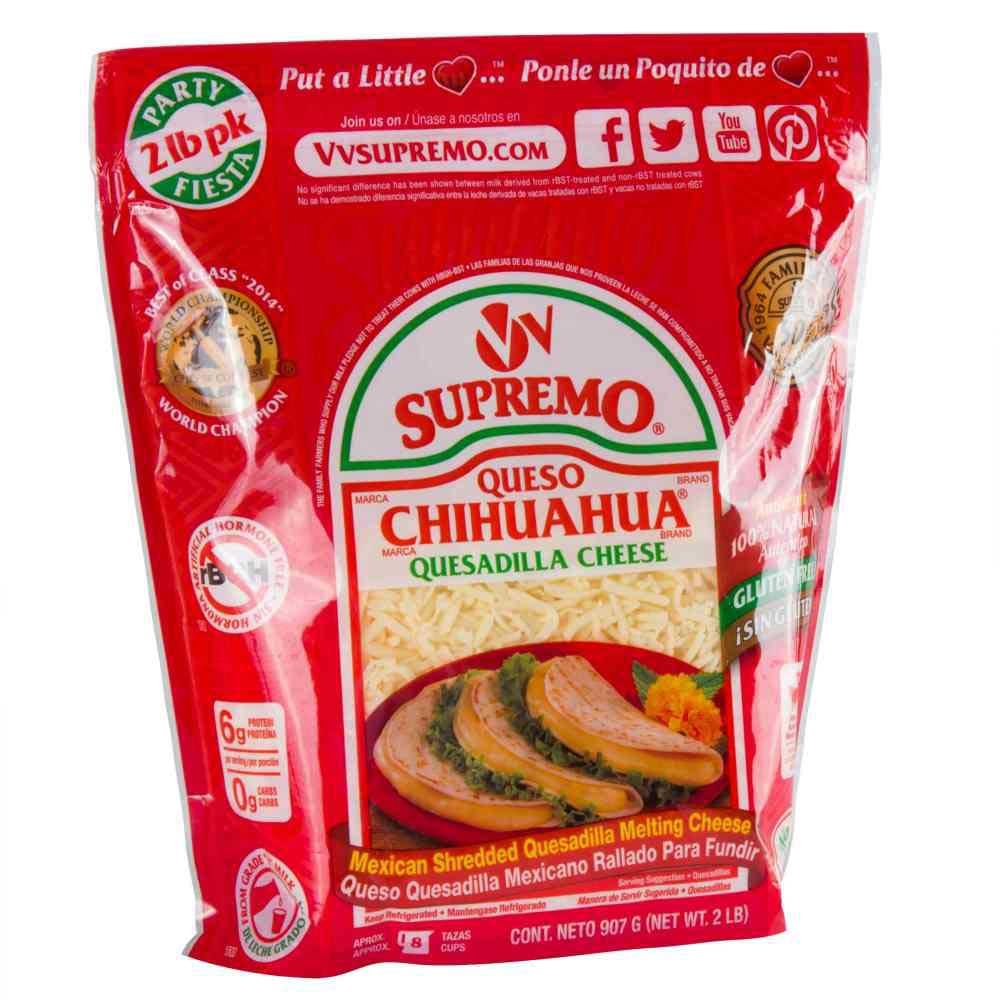 Supremo Queso Chihuahua Shredded Quesadilla Cheese - 2 Pound (Pack of 6) | Authentic Mexican Melting Cheese for Tacos, Enchiladas & Nachos | Perfect for Family Dinners & Party Platters