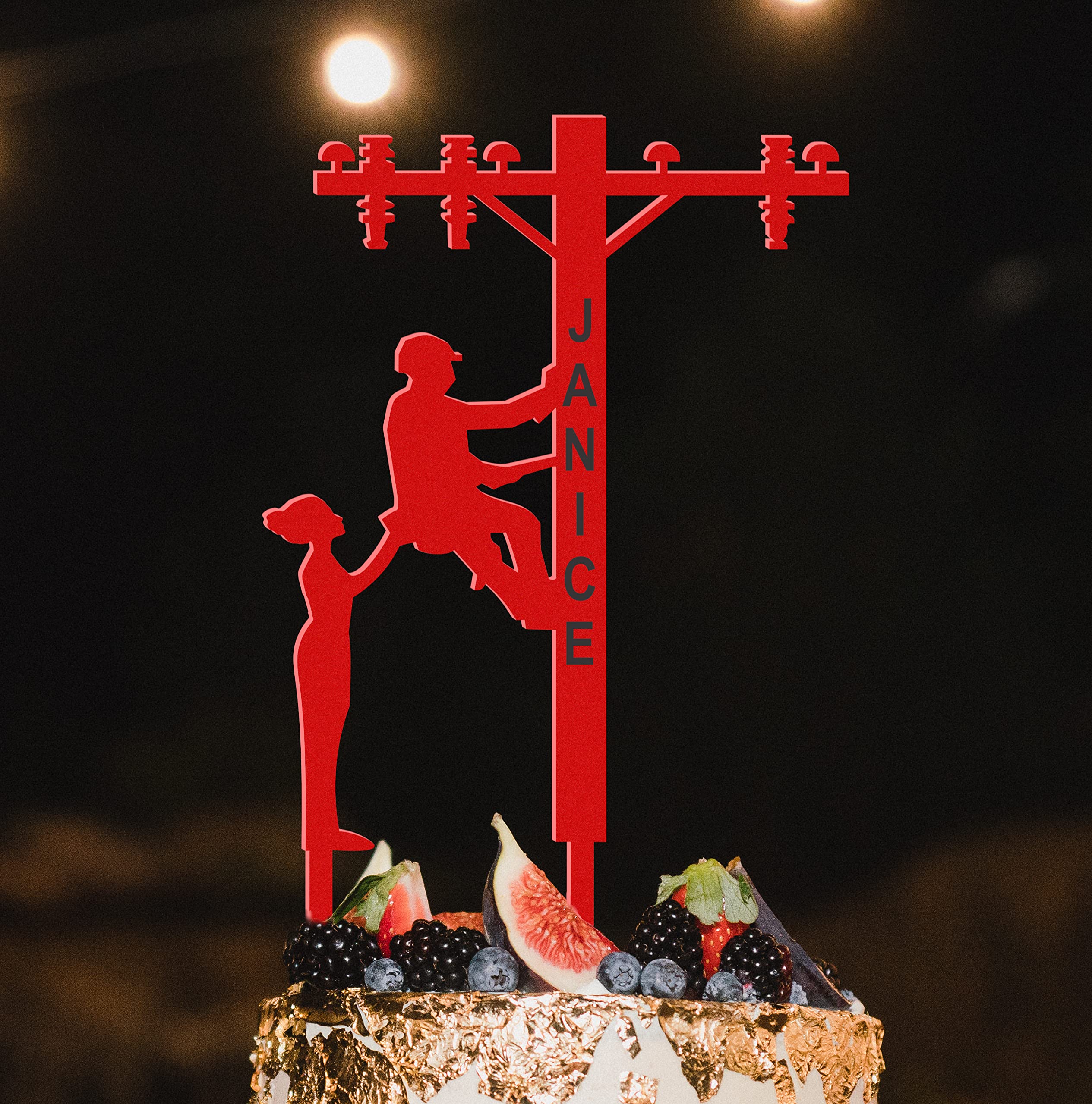 Personalized Funny Lineman & Bride Wedding Cake Topper - Custom Electrical Worker Couple Cake Decoration for Journeymen & Nurses - Perfect for Lineman Themed Weddings & Anniversary Celebrations