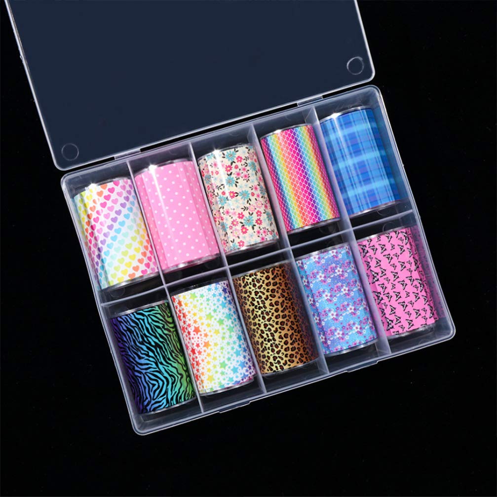 Minkissy 10 Roll Box Nail Decals - Floral Flower & Star Leopard Print Nail Art Stickers for Toenails & Fingernails | DIY Manicure & Pedicure Designs for Women & Girls | Perfect for Parties, Weddings, and Daily Nail Art
