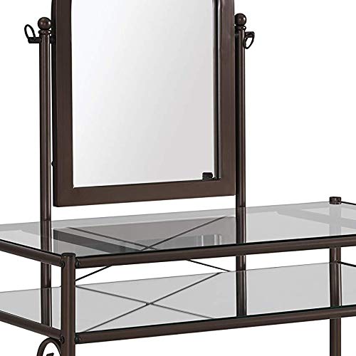 Linon Clarisse Vanity Set - Dark Metal Dressing Table with Upholstered Stool, 52.4 x 31.8 x 18.3 Inches - Perfect for Bedroom Makeup & Jewelry Organization