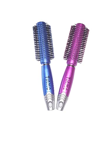 Round Plastic Hairbrush Set - Blue & Pink Detangling Brush for Smooth & Shiny Hair - Perfect for Daily Grooming, Travel & Salon Use