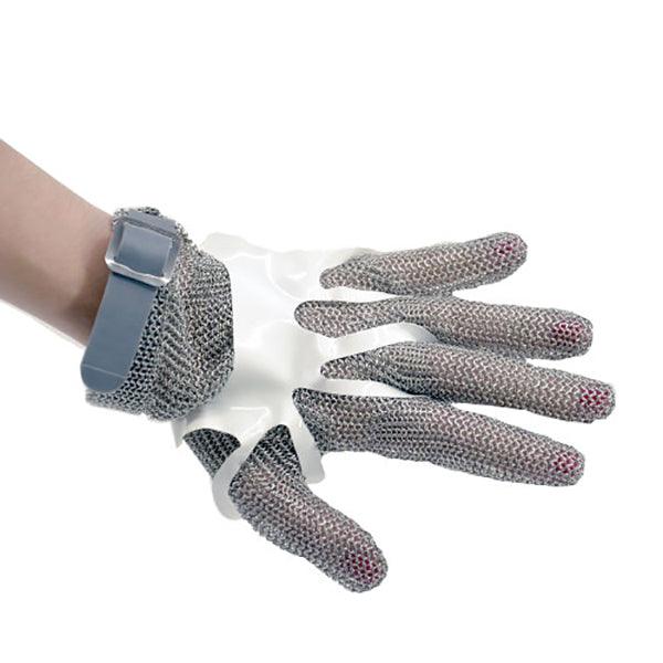 5 Finger Stainless Steel Mesh Cut Resistant Gloves with Gray Silicone Strap - Extra Small (XS) for Kitchen, Butcher, Meat Processing & Industrial Safety Work