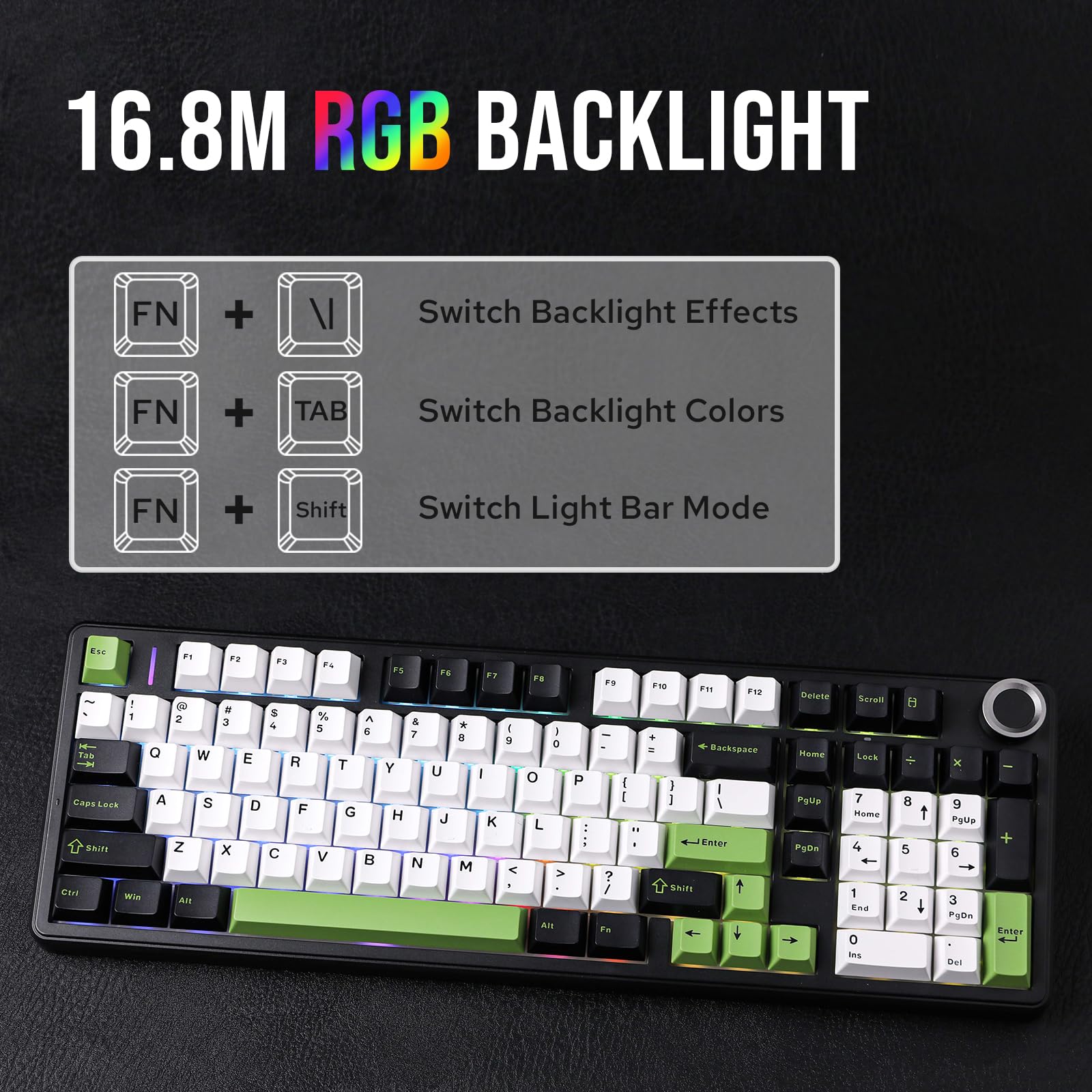 Aula F99 PRO 96% Wireless Mechanical Gaming Keyboard - Bluetooth 5.0/USB-C/2.4GHz Tri-Mode, Hot-Swappable Gasket Mount, 8000mAh Battery, RGB Backlit with Rotary Knob for Windows/Mac (Black Green) - Perfect for Gaming, Office Work & Typing Enthusiasts