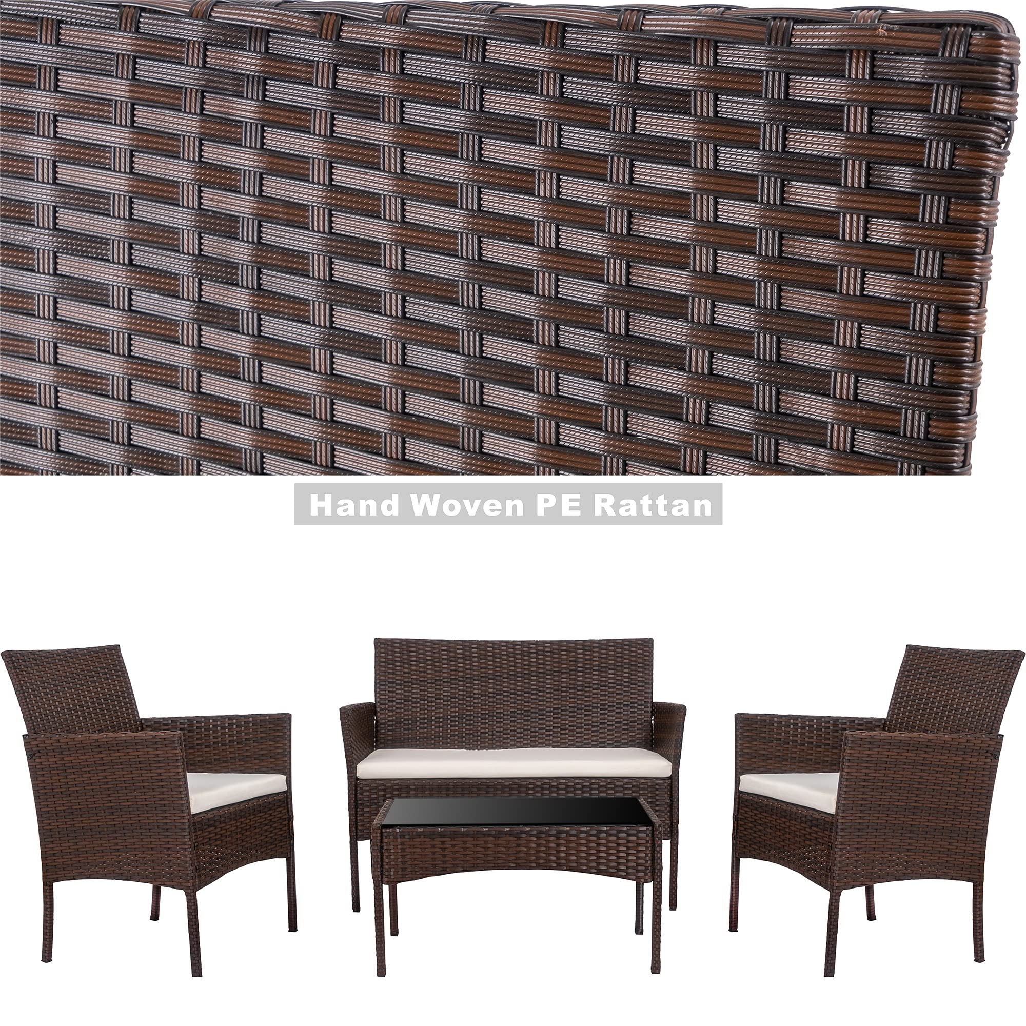Walsunny 4-Piece Outdoor Patio Furniture Set - All-Weather Rattan Wicker Chairs for Backyard, Porch, Garden, Poolside & Balcony - Indoor/Outdoor Use (Brown) - Perfect for Relaxing, Entertaining & Lounging