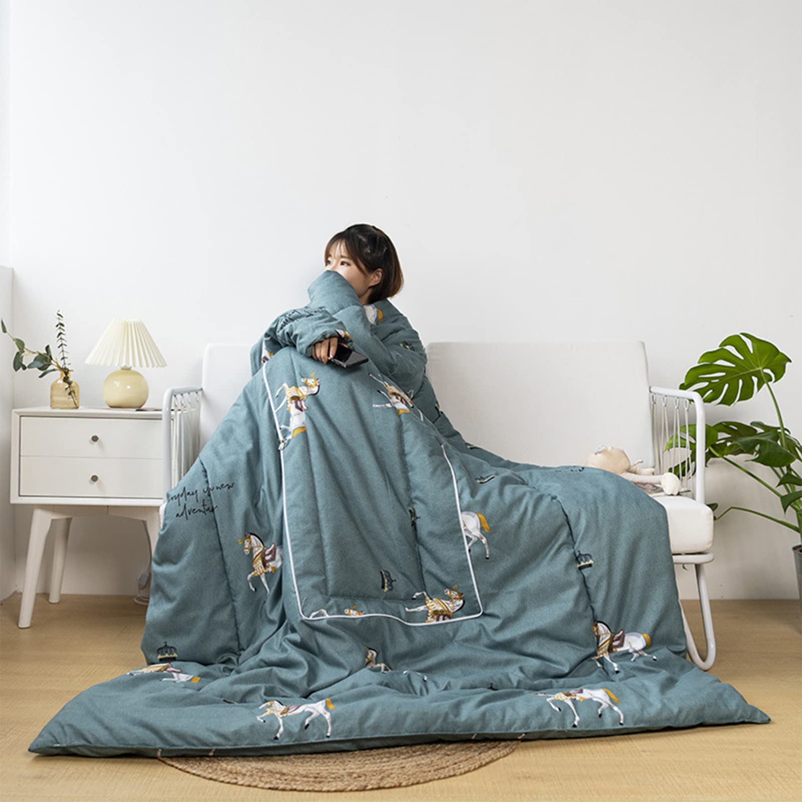Wearable Blanket with Sleeves - Winter Warm Lazy Quilt for Adults, 150x200cm, Soft Fleece Snuggie for TV Watching & Bed Use - Removable, Single-Person Cozy Pajama Blanket for Cold Weather