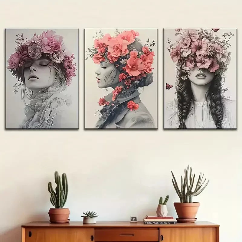 3-Piece Women's Face Wall Art Set - Simple Style Framed Canvas Prints 40x60cm | High Quality Australian Made Ready-to-Hang Decor for Living Room, Bedroom & Office