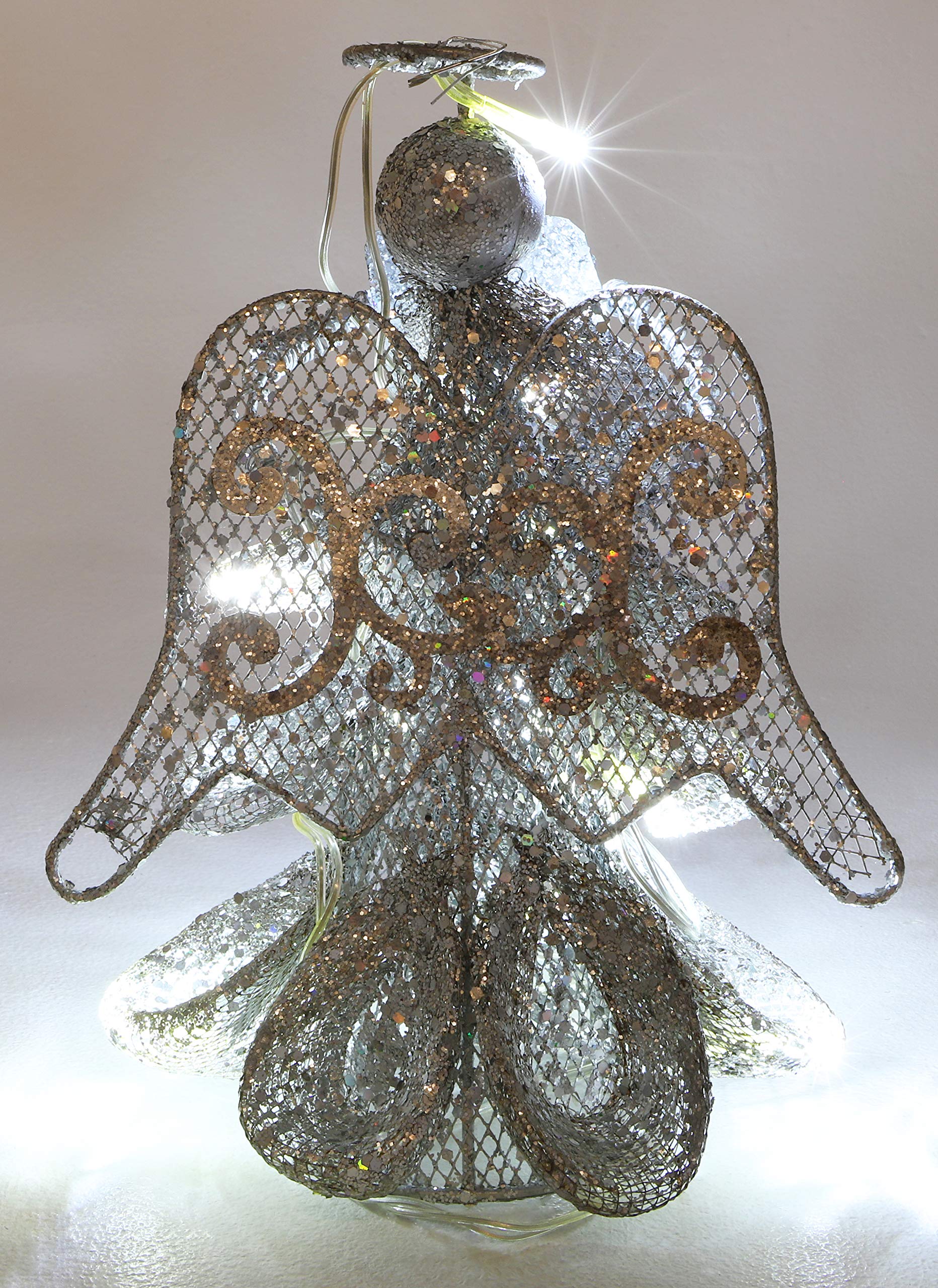 Christmas Concepts® 8 Inch Metal Mesh Christmas Tree Angel Topper with White LED Lights - Elegant Holiday Decor for Tree, Mantel & Tabletop