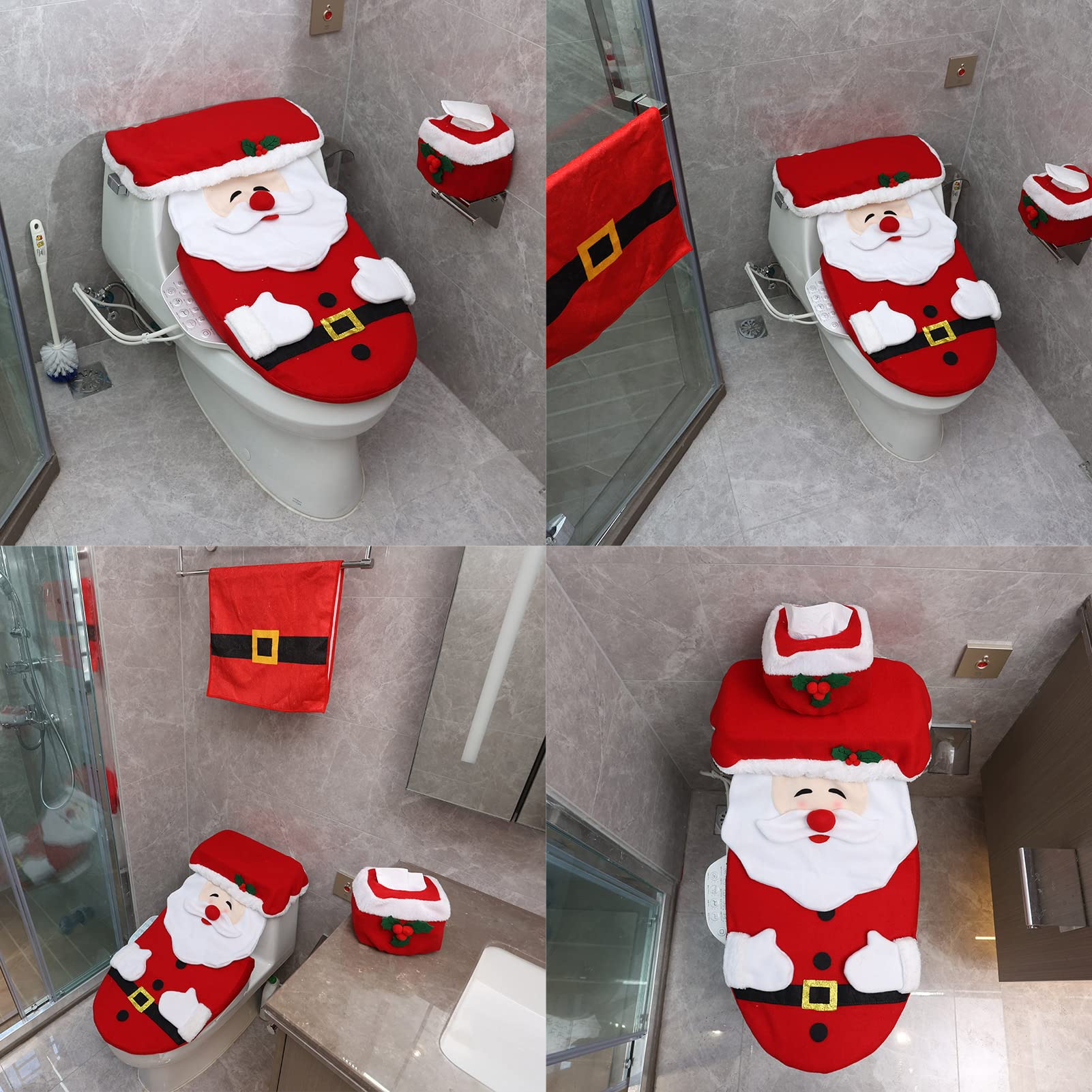 BL Ninfee Christmas Toilet Seat Cover & Towel Set - Festive Santa Design for Holiday Bathroom Decor - Perfect for Home, Party & Gift Giving