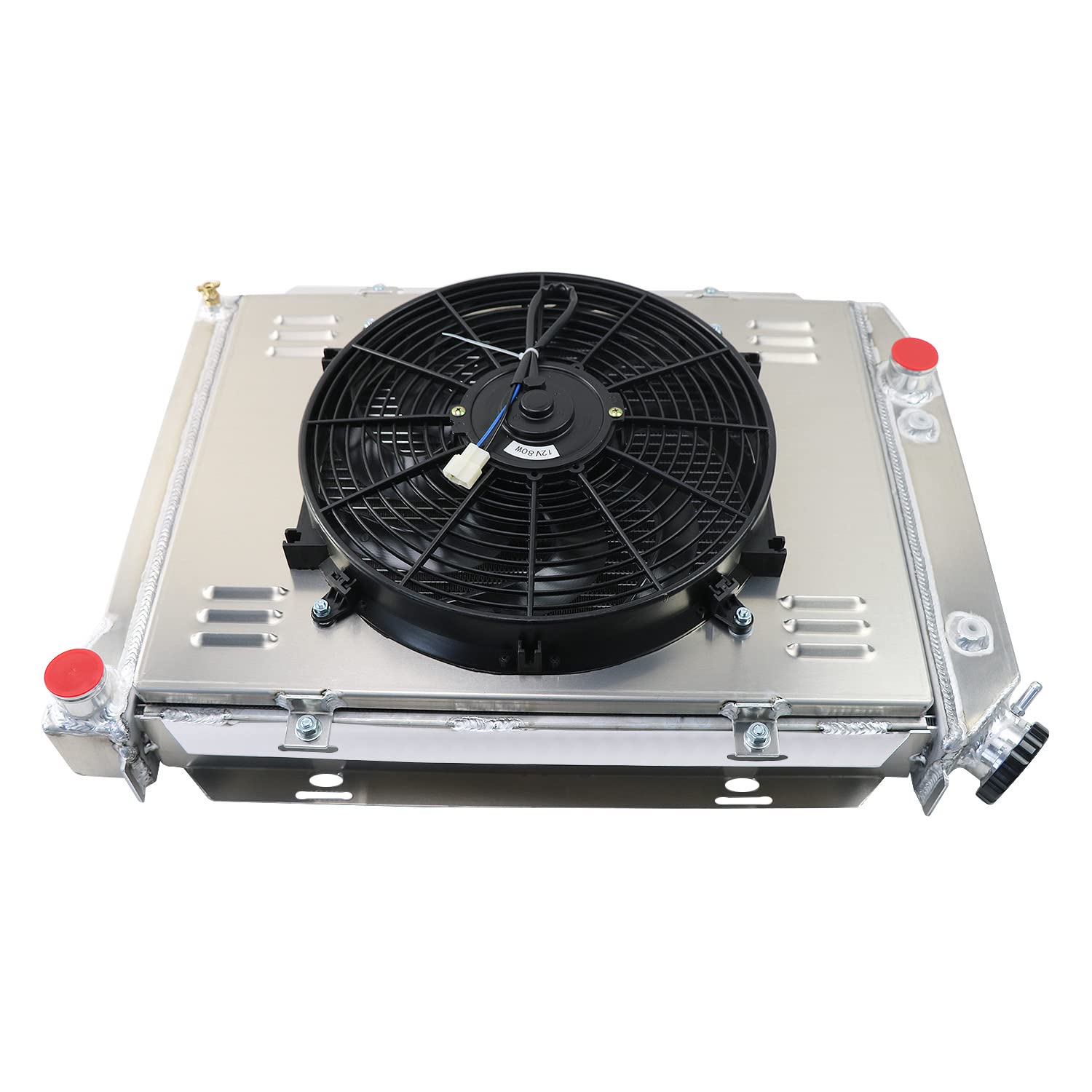 High-Performance 4-Row Aluminum Radiator for 1967-1968 Ford Mercury Thunderbird, Galaxie 500, LTD, Colony Park & Marquis V8 - Includes Cooling Fan Shroud & Relay Kit - Perfect for Classic Car Restoration & Hot Weather Driving