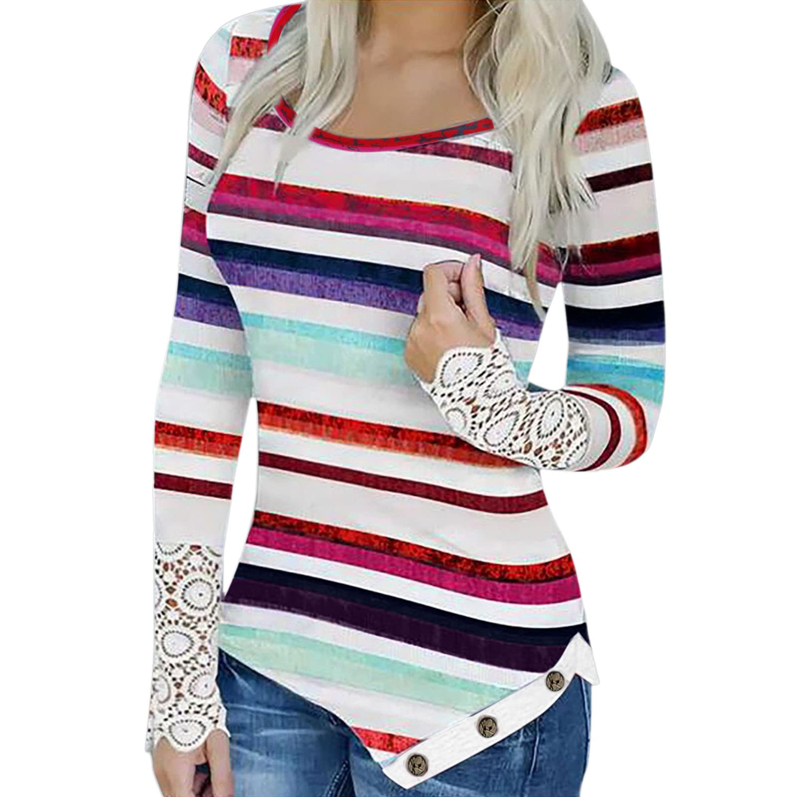 Women's Long Sleeve Casual V-Neck Button-Down Shirt - Loose Fit Printed Blouse Tops for Work, Office & Everyday Wear