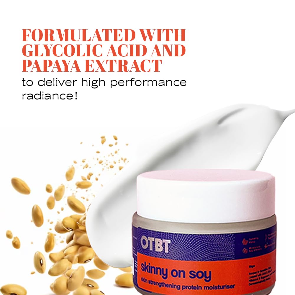 OTBT Skinny On Soy Skin Strengthening Protein Moisturizer - Hormone Safe Face Cream with Glycolic Acid, Shea Butter & Hyaluronic Acid | Enriched with Vitamins A, B, C & K | For Sensitive & Healthy Skin | 50g | Perfect for Daily Hydration & Anti-Aging Skincare Routine