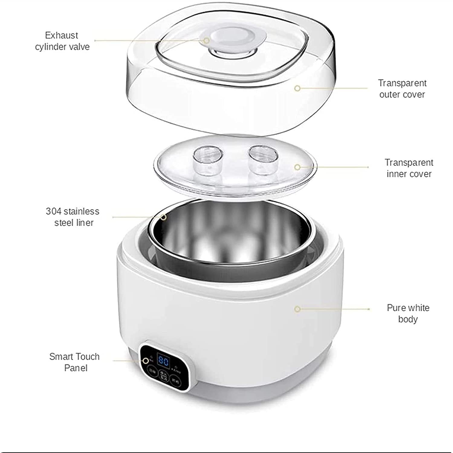 Automatic Yogurt Maker Machine - Multifunctional Home Yogurt Maker with Strainer, Timer Control & Stainless Steel Inner Pot, Smart Touch Panel - Perfect for Homemade Greek Yogurt, Probiotic Drinks & Healthy Breakfasts
