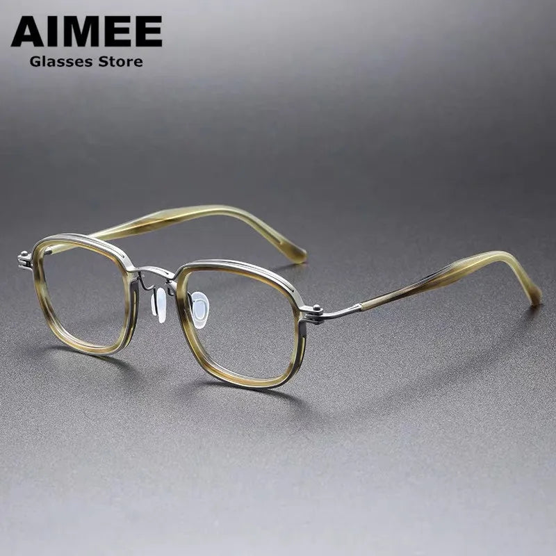 Aimee Men's Full Rim Square Titanium Acetate Eyeglasses 5863 - Lightweight Durable Frame for Work, Reading & Everyday Use