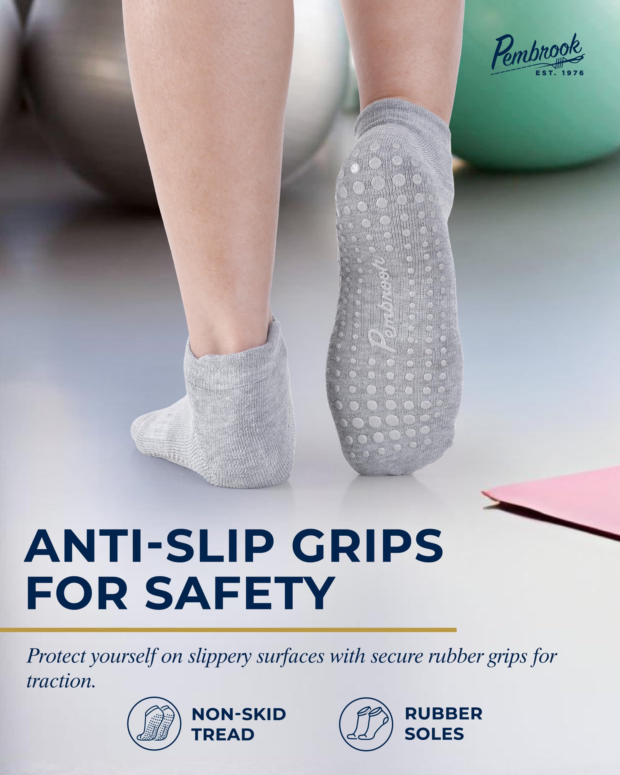 Pembrook Non-Slip Grip Socks - 6 Pairs Barre & Yoga Socks for Women & Men with Anti-Skid Dots | Perfect for Pilates, Dance, Workouts and Home Use