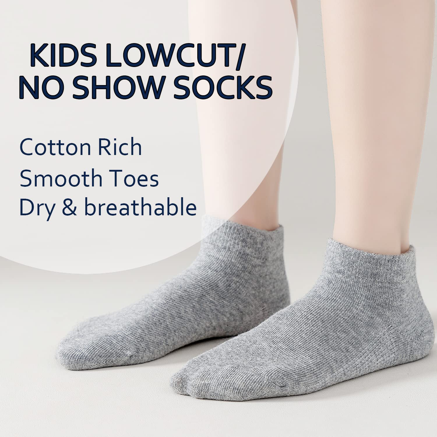EPEIUS Kids Ankle Socks 6 Pack - Seamless No Show Low Cut Cotton Socks for Girls & Boys - Breathable Athletic Socks for School, Sports & Everyday Wear