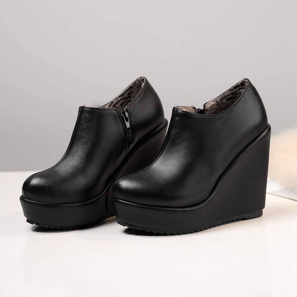 GIY Women's Round Toe High Heel Ankle Boots - PU Leather Wedge Platform Dress Boots with Zipper for Winter & Casual Wear | Perfect for Office, Parties & Night Out