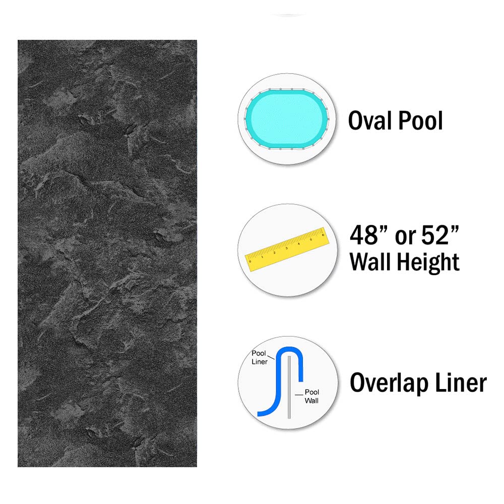 Smartline 15 ft x 25 ft Oval Swimming Pool Liner - Heavy Duty 25 Gauge Virgin Vinyl | Overlap Style for Steel Sided Above Ground Pools | River Slate Design | 48-52 Inch Wall Height | Perfect for Backyard Summer Fun, Family Gatherings & Outdoor Relaxation