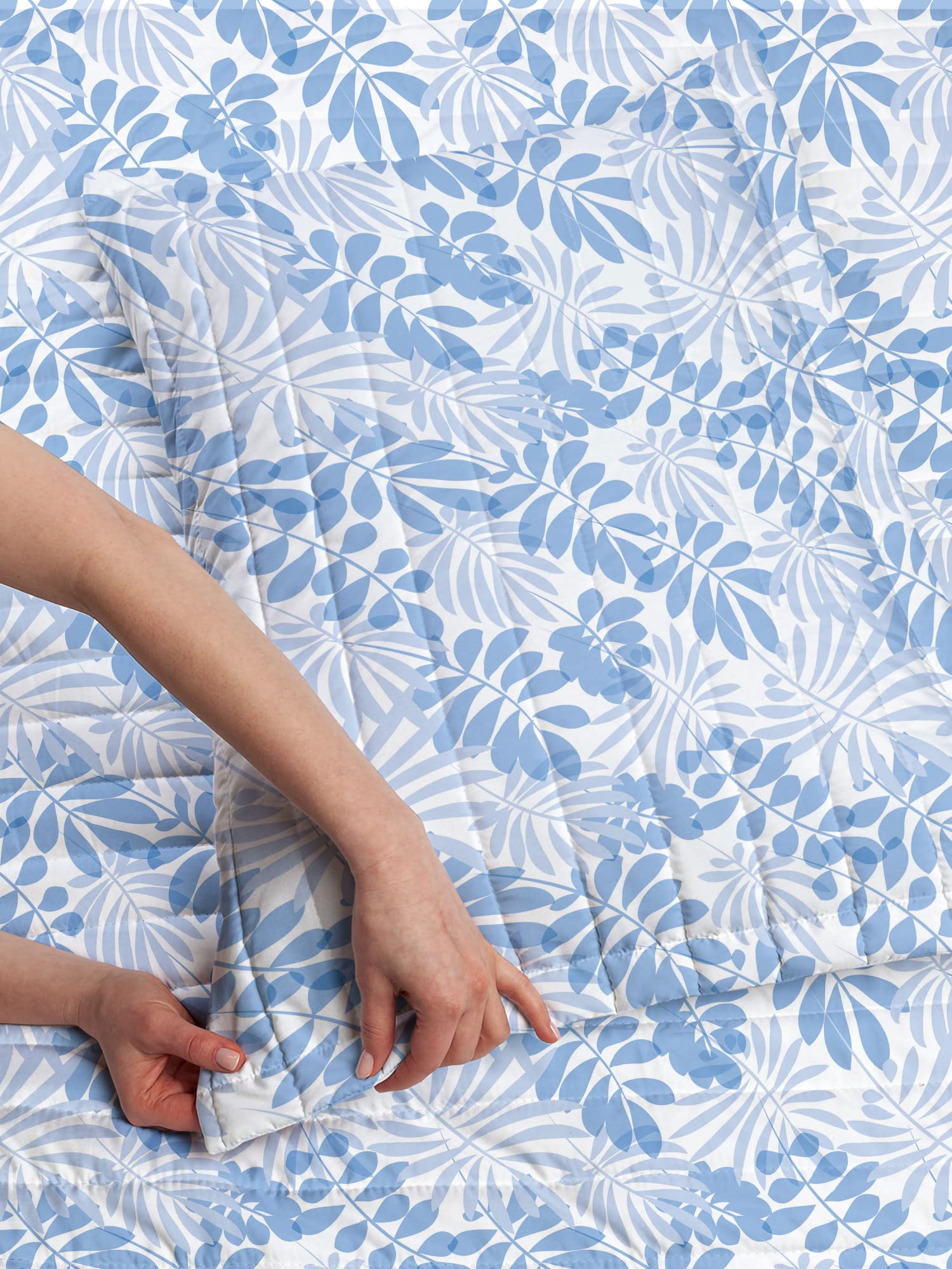 Ambesonne Blue and White Microfiber Bedspread Set | Tropical Hawaiian Leaf Design | Soft Twin Size Comforter with Pillow Sham | Perfect for Beach House Bedroom & Summer Home Decor
