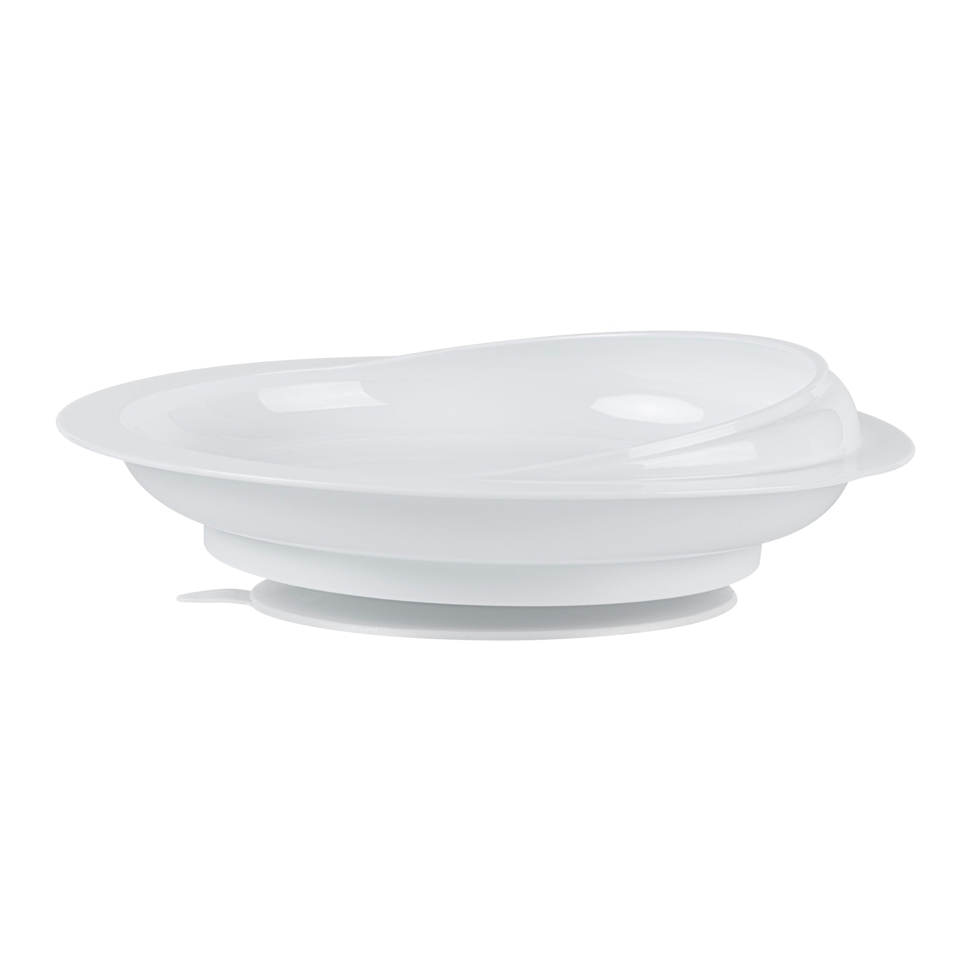 Adapt Tek Round White Plastic Scoop Plate - Spillproof Suction Base Bowl (9x9x2.25 Inches) - Perfect for Baby Feeding, Pet Food & Snack Serving - 1 Count Box